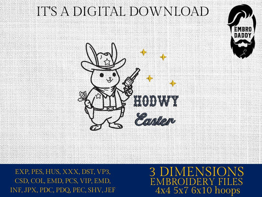 Machine Embroidery files, Howdy Easter, Western Easter Bunny Design, Cowboy Easter, Retro Western Bunny PES, rabbit, xxx, hus & more