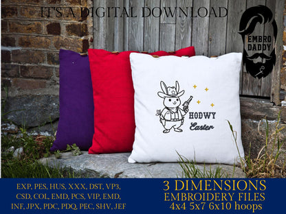 Machine Embroidery files, Howdy Easter, Western Easter Bunny Design, Cowboy Easter, Retro Western Bunny PES, rabbit, xxx, hus & more