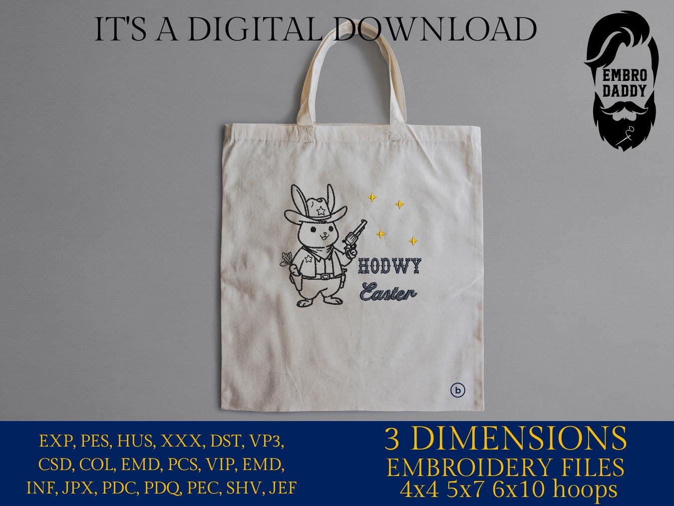 Machine Embroidery files, Howdy Easter, Western Easter Bunny Design, Cowboy Easter, Retro Western Bunny PES, rabbit, xxx, hus & more