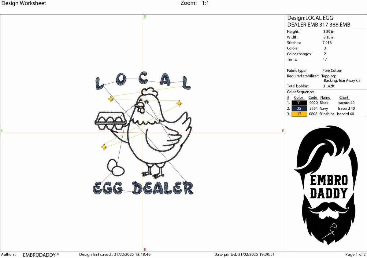 Machine Embroidery files, Local Egg Dealer, Chicken Design, Chicken Lover, Chicken Lady, Egg Supplier, Support Local, PES, xxx, hus & more