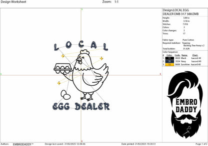 Machine Embroidery files, Local Egg Dealer, Chicken Design, Chicken Lover, Chicken Lady, Egg Supplier, Support Local, PES, xxx, hus & more