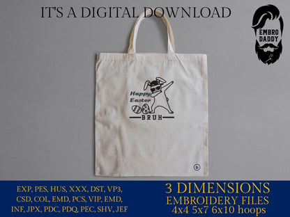 Machine Embroidery files, Happy Easter Bruh, Easter Shirt, Bunny Dabbing, Kids Easter, Boys Easter, PES, dst, xxx, hus & more