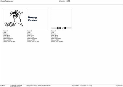 Machine Embroidery files, Happy Easter Bruh, Easter Shirt, Bunny Dabbing, Kids Easter, Boys Easter, PES, dst, xxx, hus & more