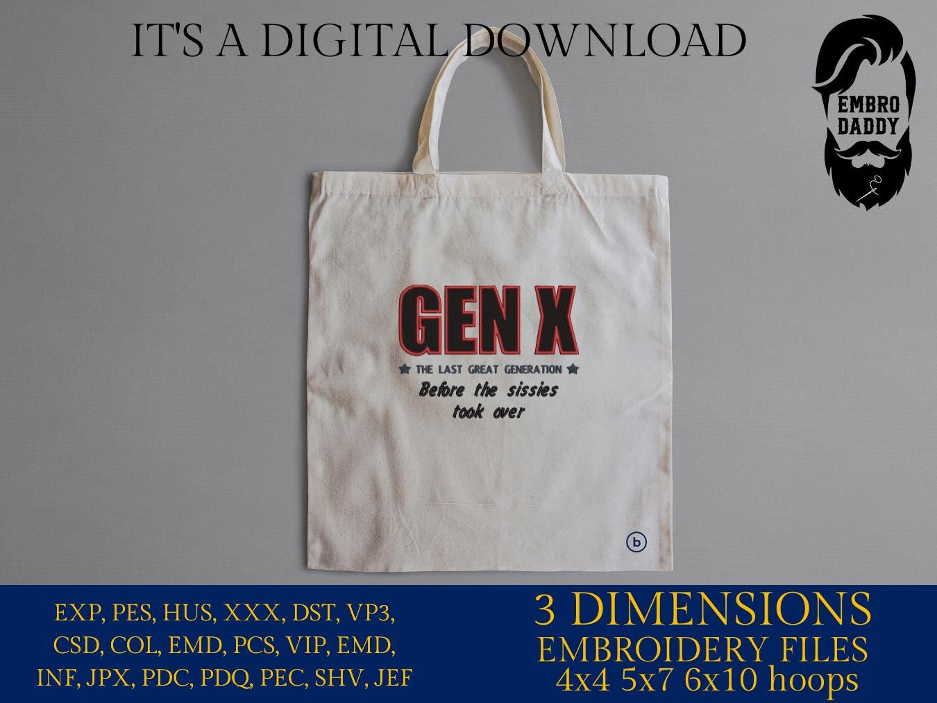 Machine Embroidery files, Generation X, the last great generation, PES, xxx, hus & more, embroidery files