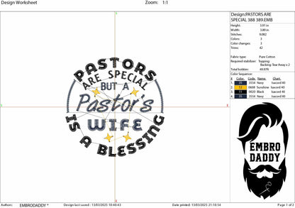 Machine Embroidery, Pastor's wife is a blessing, embroidery files, christian, gift idea PES, xxx, hus & more, church lover