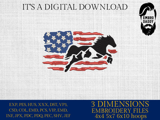Machine Embroidery files, Usa flag horse, embroidery files, landscape, PES, dst, xxx, hus & more