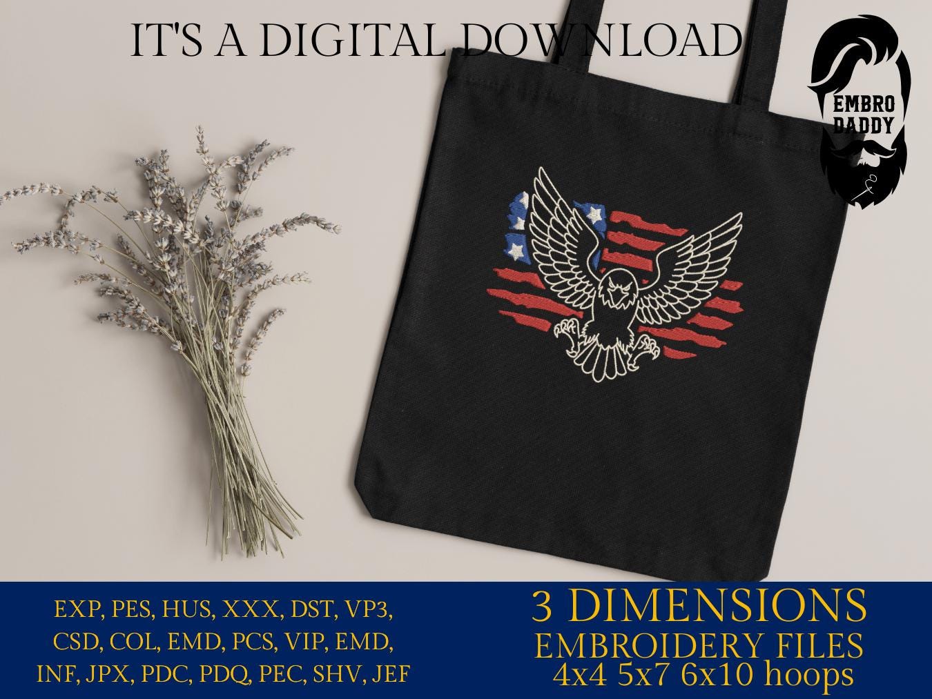 Machine Embroidery files, American Flag, eagle, PES, dst, xxx hus & more