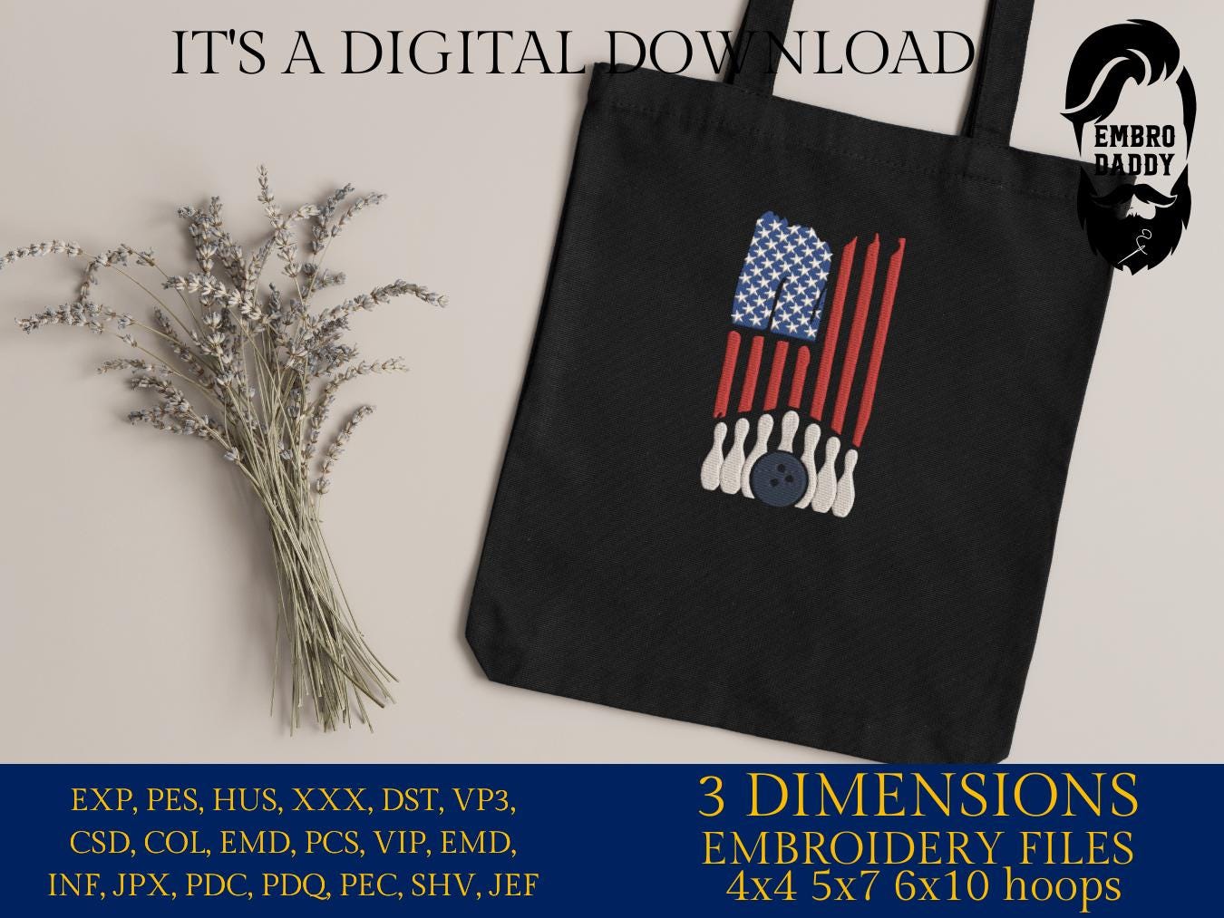 Machine Embroidery files, USA flag, bowling, PES, dst, xxx, hus & more