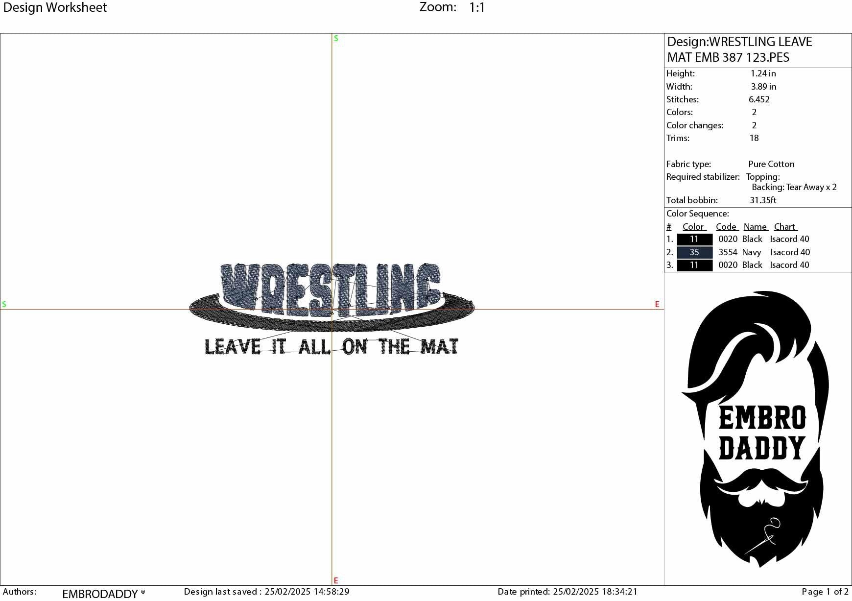 Machine Embroidery files, Wrestling, Leave it all on the mat, wrestler , PES, xxx, dst, hus & more