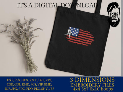 Machine Embroidery files, Usa flag Climber, embroidery files, climbling, PES, dst, xxx, hus & more