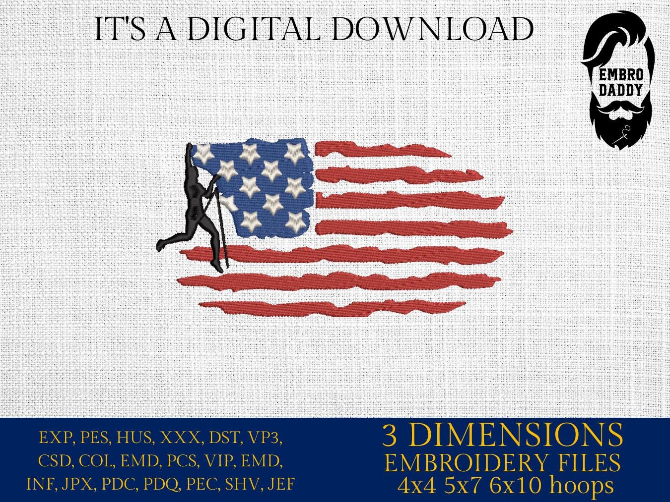 Machine Embroidery files, Usa flag Climber, embroidery files, climbling, PES, dst, xxx, hus & more