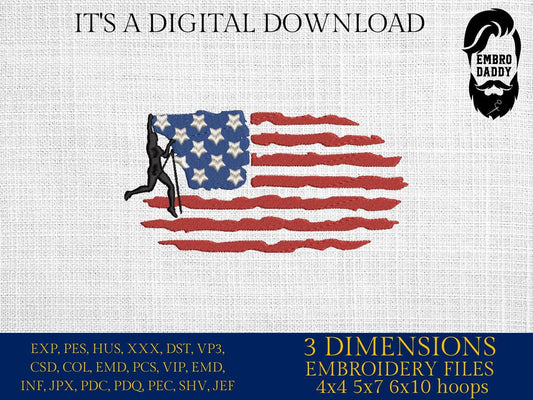 Machine Embroidery files, Usa flag Climber, embroidery files, climbling, PES, dst, xxx, hus & more