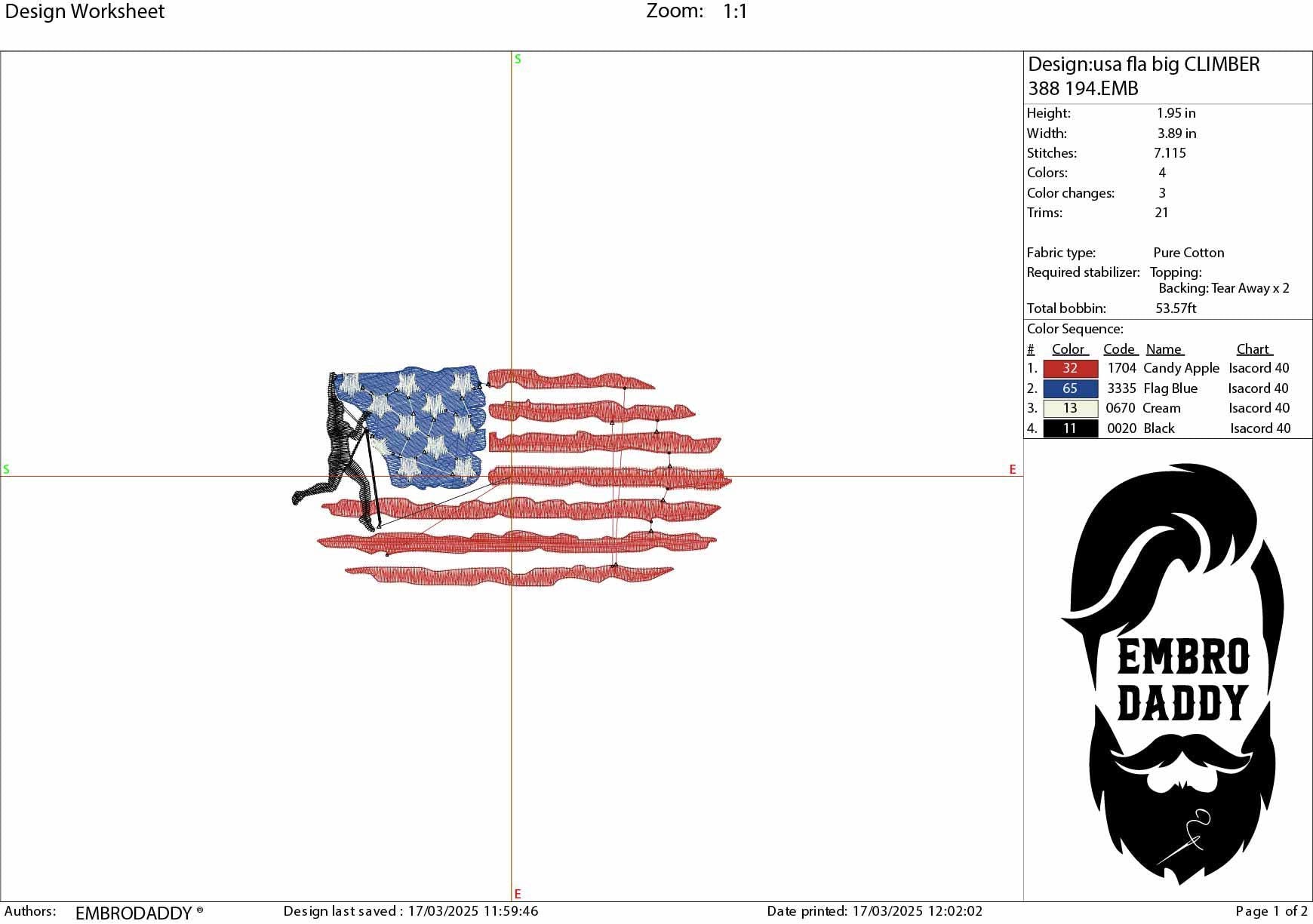 Machine Embroidery files, Usa flag Climber, embroidery files, climbling, PES, dst, xxx, hus & more