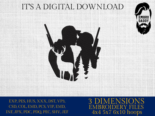 Machine Embroidery files, Hunting couple, Deer hunting couple romantic, PES, xxx, hus & more