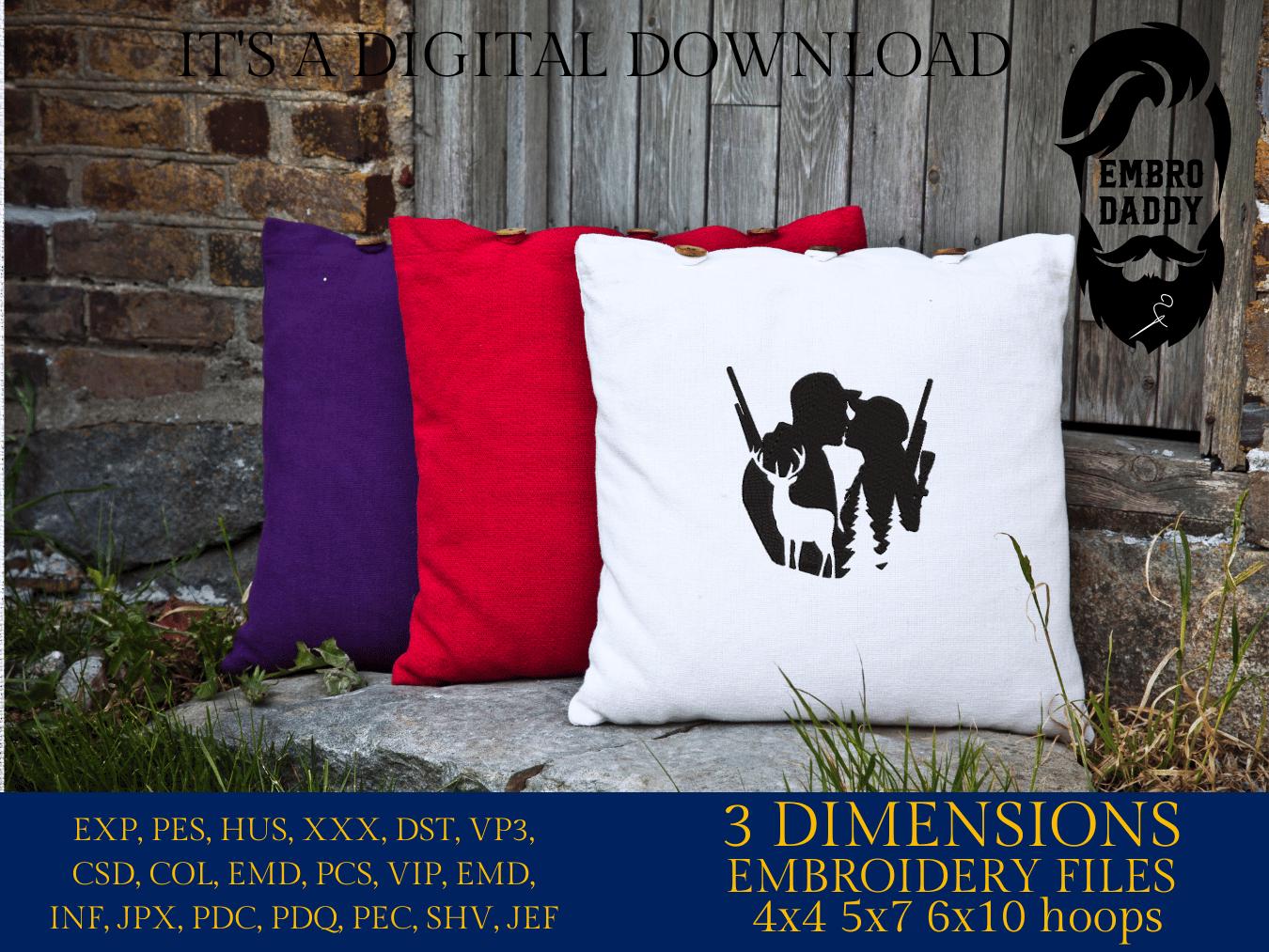 Machine Embroidery files, Hunting couple, Deer hunting couple romantic, PES, xxx, hus & more