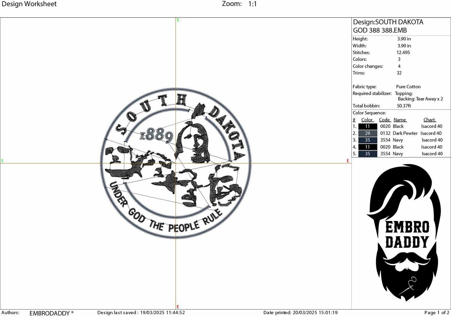 Machine Embroidery files, South Dakota, Mount Rushmore, State Motto, Crazy Horse, Under God People Rule, 1889, DST, PES, xxx hus & more