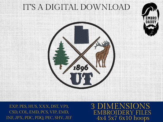 Machine Embroidery files, Utah est 1896, DST, PES, xxx hus & more
