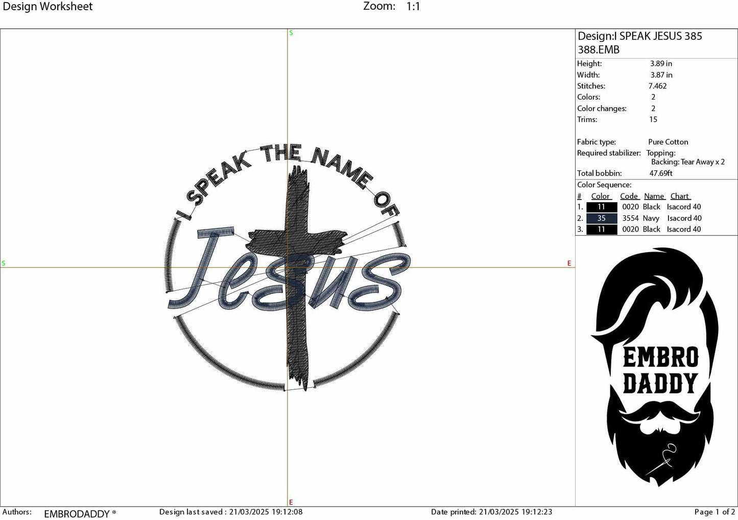 Machine Embroidery files, I speak in the name of Jesus, PES, xxx, hus, dst & more