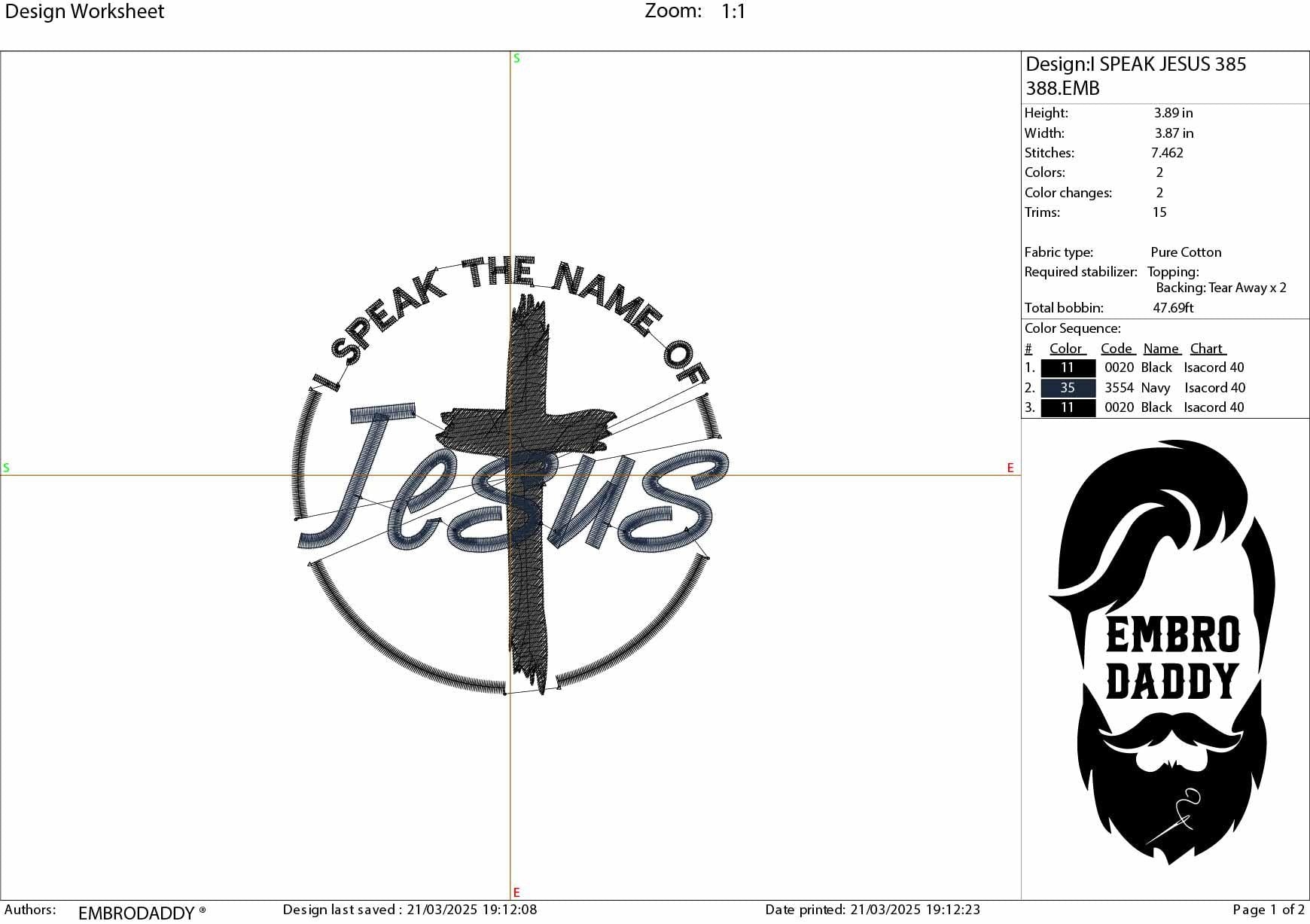 Machine Embroidery files, I speak in the name of Jesus, PES, xxx, hus, dst & more