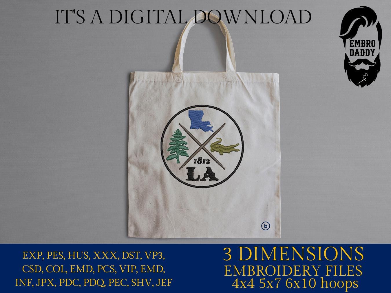 Machine Embroidery files, Louisiana est 1812, DST, PES, xxx hus & more
