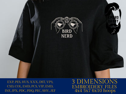 Machine Embroidery files, Birdwatching, Bird Nerd, Bird Watcher, Gift for Birdwatcher, Funny Birds, Binoculars, DST, PES, hus & more