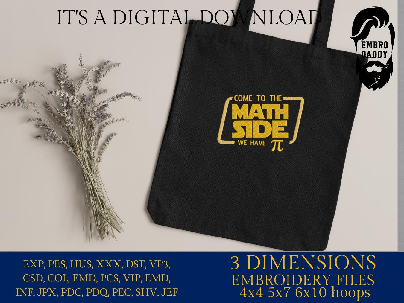 Machine Embroidery files, come to the Math side, we have phi, Math Teachers, DST, PES, xxx, hus & more