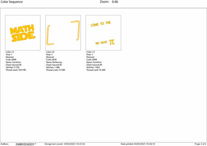 Machine Embroidery files, come to the Math side, we have phi, Math Teachers, DST, PES, xxx, hus & more