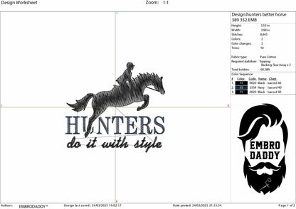 Machine Embroidery files, Hunter Jumper, Horse Show, Jumping horse, Show Jumper, Hunters Do It with Style, PES, DST, xxx, hus & more