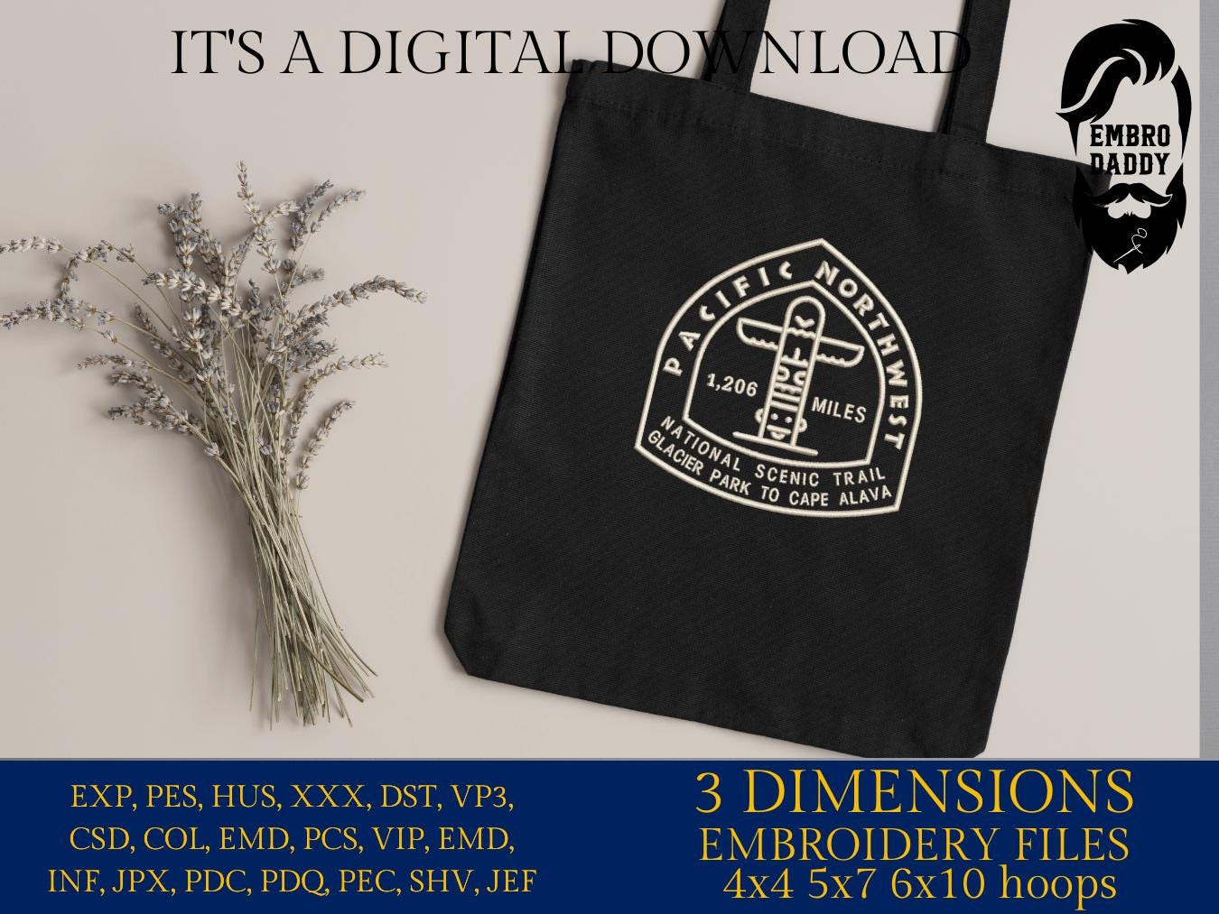 Machine Embroidery files, Pacific Northwest Trail, Hikers PNW, Northwest Tribal Art, PES, 1st, xxx, hus & more