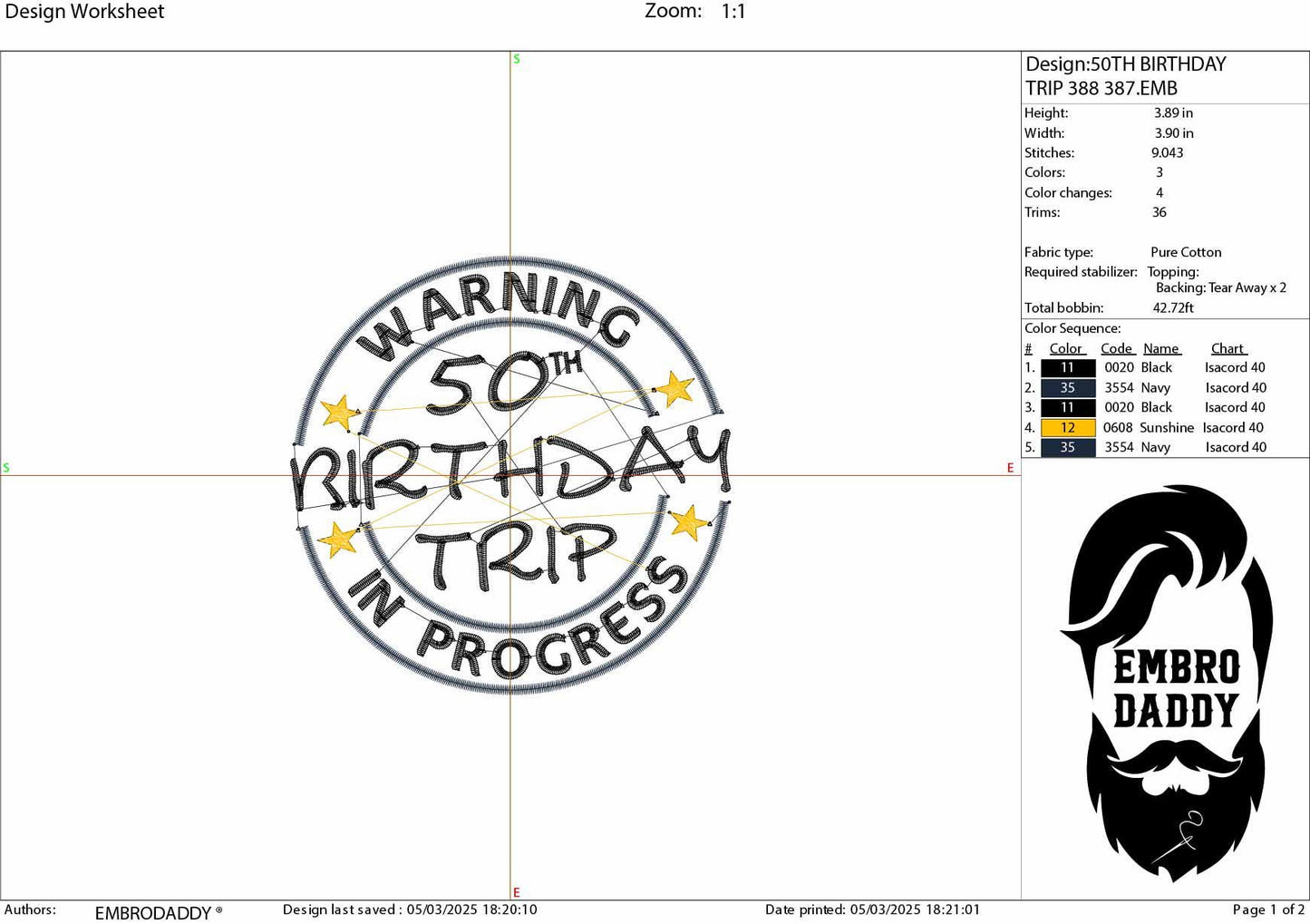 Machine Embroidery files, warning 50 th birthday trip in progress, 50 years old funny, gift idea PES, xxx, hus & more