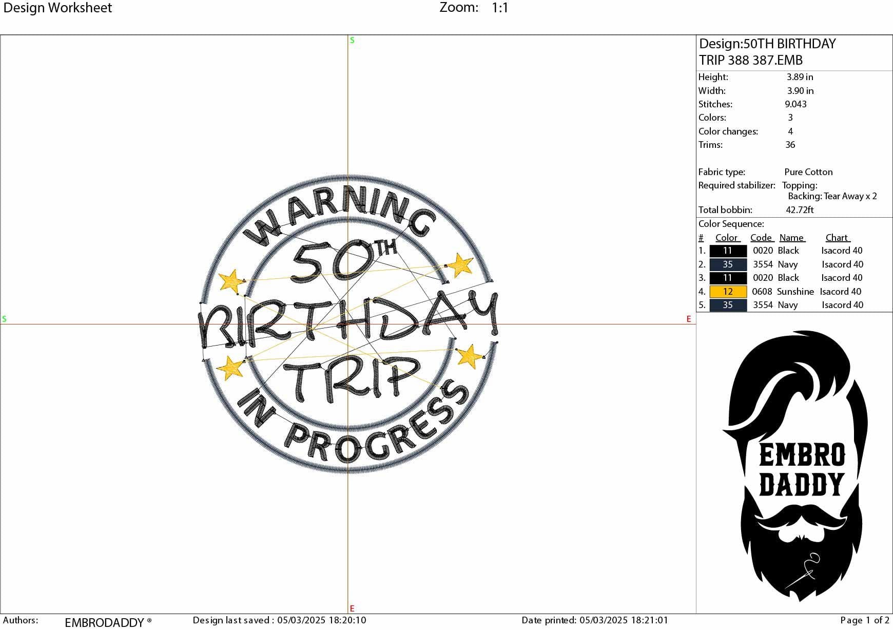 Machine Embroidery files, warning 50 th birthday trip in progress, 50 years old funny, gift idea PES, xxx, hus & more