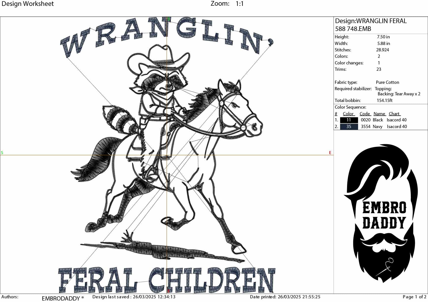 Machine Embroidery files, Retro Wranglin' Feral Children Raccoon, 90s, Western Graphic, Vintage Western Raccoon, PES, dst, hus & more