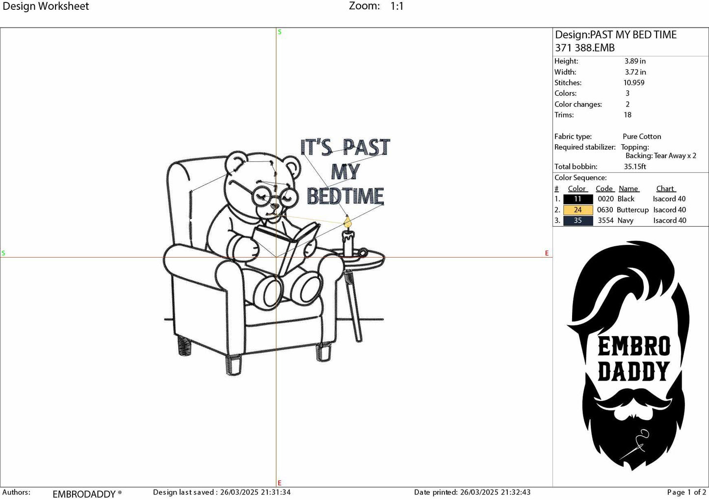 Machine Embroidery files, Retro, It's Past My Bedtime, Sleepy Bear, Funny, 90, grandparents, PES, dst, hus & more