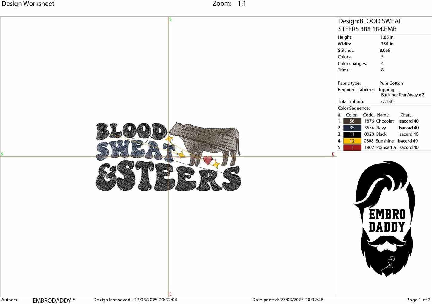 Machine Embroidery files, Show Steer, Blood Sweat and Steers, Cattle Show, Livestock, State Fair, stock, Show Cow, PES, dst, xxx hus & more