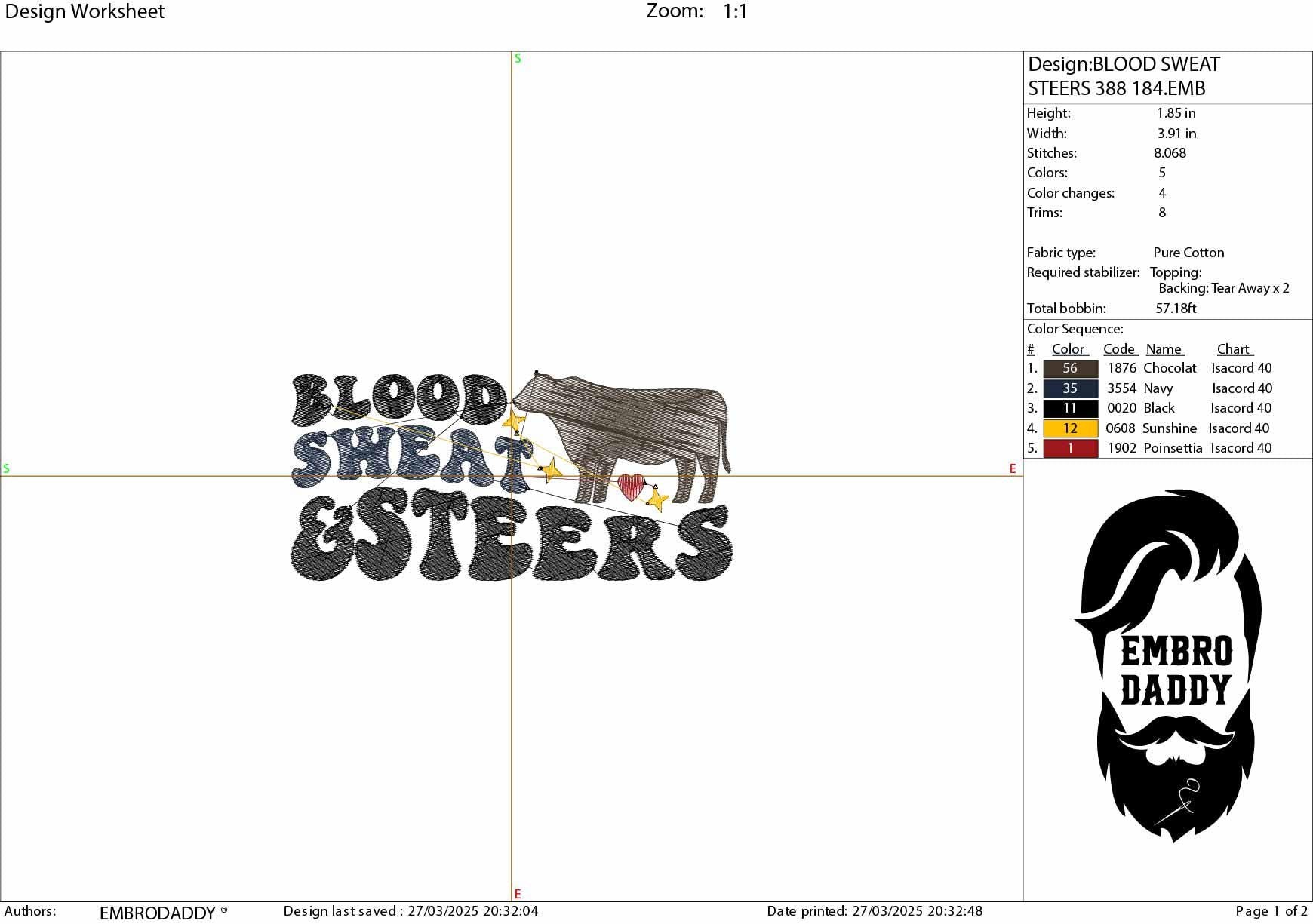 Machine Embroidery files, Show Steer, Blood Sweat and Steers, Cattle Show, Livestock, State Fair, stock, Show Cow, PES, dst, xxx hus & more