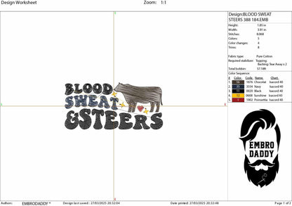 Machine Embroidery files, Show Steer, Blood Sweat and Steers, Cattle Show, Livestock, State Fair, stock, Show Cow, PES, dst, xxx hus & more