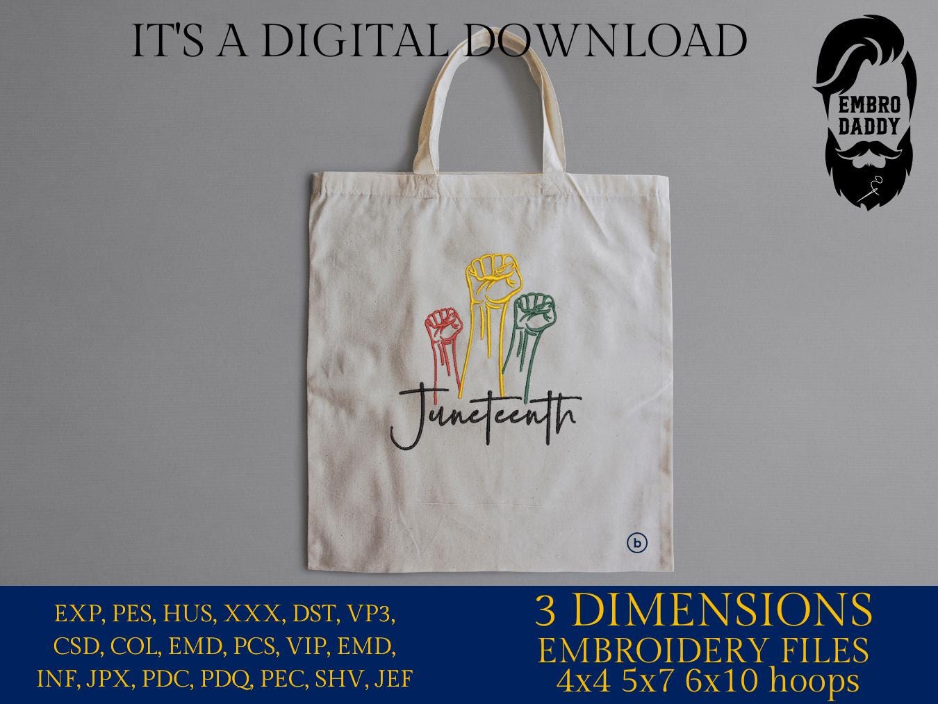 Machine Embroidery files, 1865 Juneteenth, PES, hus, dst, vp3 & more