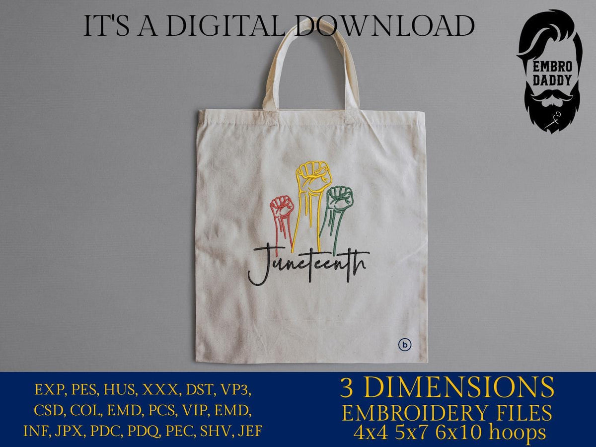 Machine Embroidery files, 1865 Juneteenth, PES, hus, dst, vp3 & more