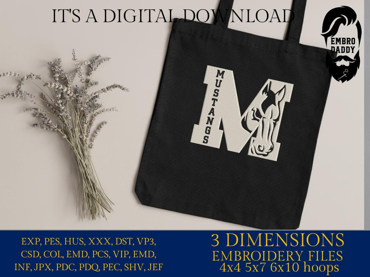 Machine Embroidery files, Mustangs Team Spirit, Mustangs Logo, Mom Life, gift idea PES, xxx, hus & more, fan embroidery files