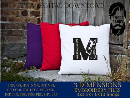 Machine Embroidery files, Mustangs Team Spirit, Mustangs Logo, Mom Life, gift idea PES, xxx, hus & more, fan embroidery files