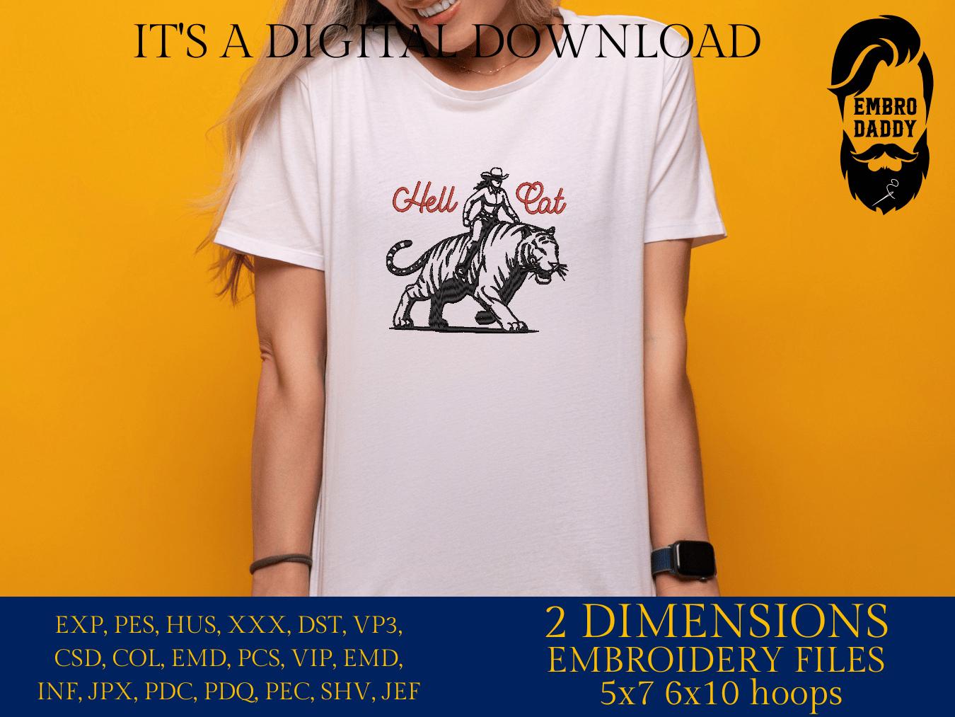 Machine Embroidery files, Hell Cat, Retro Cowgirl Tiger, Boho Big Cat Western, Funny Cowboy Cat, Sarcastic, PES, DST, xxx, hus & more