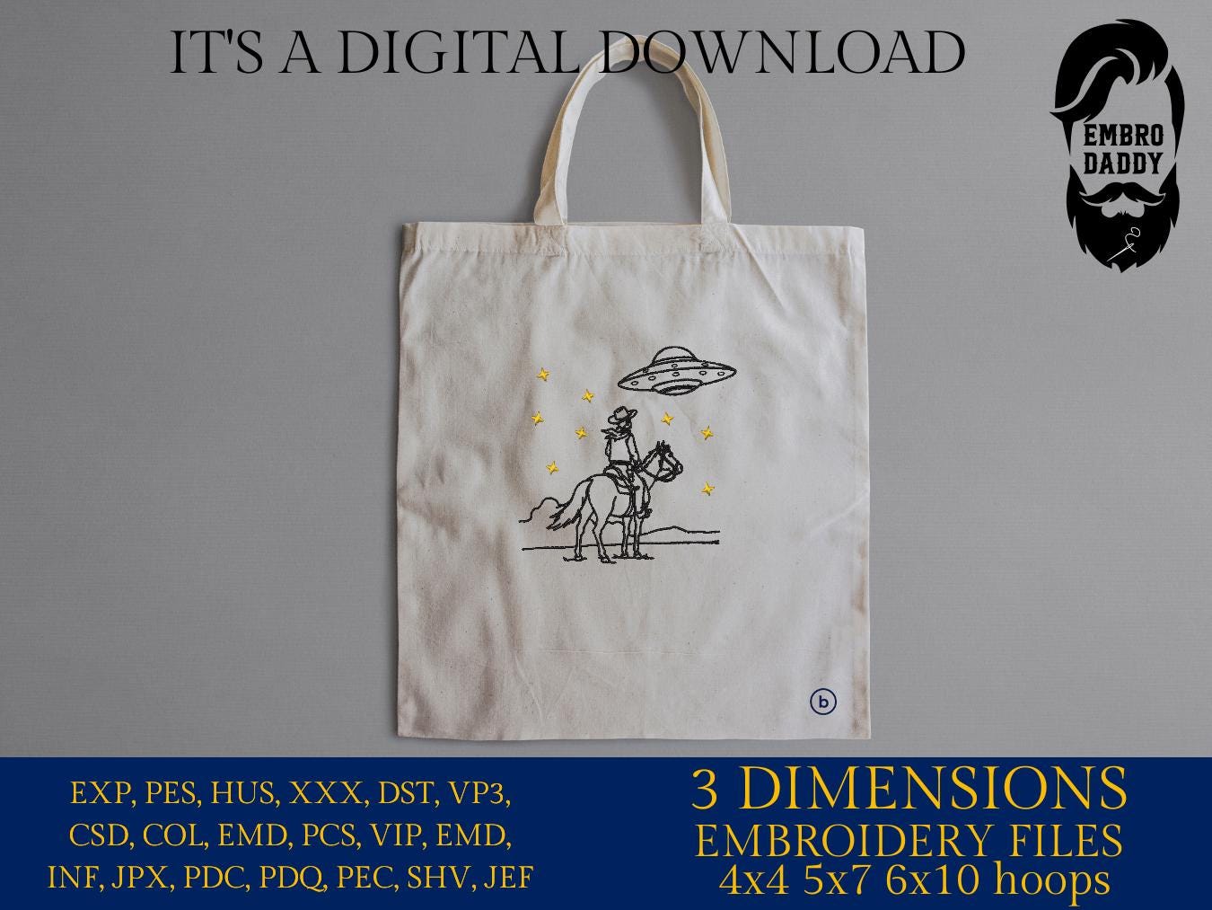 Machine Embroidery files, Retro Cowboy, UFO, Western, Vintage, Funny, Futuristic, Cowboy, PES, xxx, hus & more