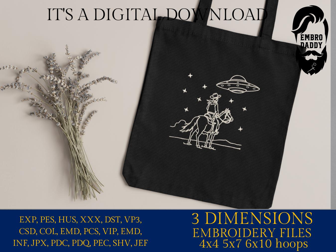 Machine Embroidery files, Retro Cowboy, UFO, Western, Vintage, Funny, Futuristic, Cowboy, PES, xxx, hus & more