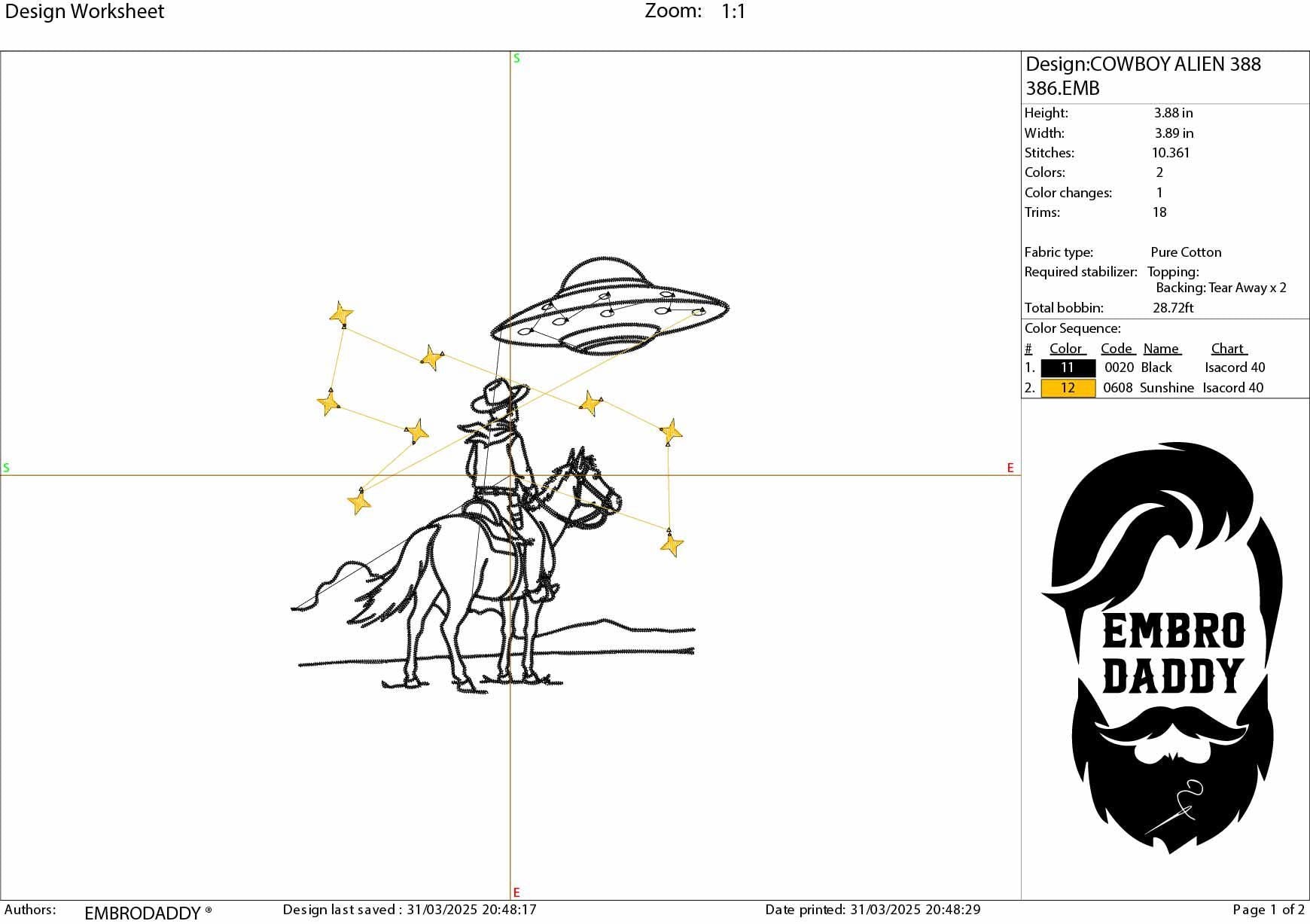 Machine Embroidery files, Retro Cowboy, UFO, Western, Vintage, Funny, Futuristic, Cowboy, PES, xxx, hus & more