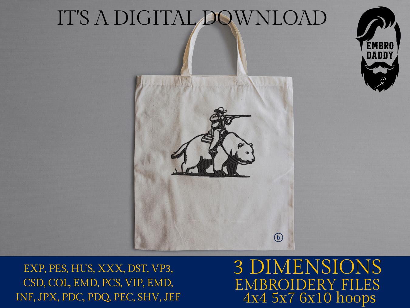 Machine Embroidery files, Retro Cowboy, Cowboy Riding A Bear, Western, Vintage, Funny, Cowboy, PES, xxx, hus & more