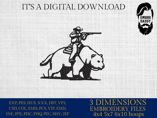 Machine Embroidery files, Retro Cowboy, Cowboy Riding A Bear, Western, Vintage, Funny, Cowboy, PES, xxx, hus & more