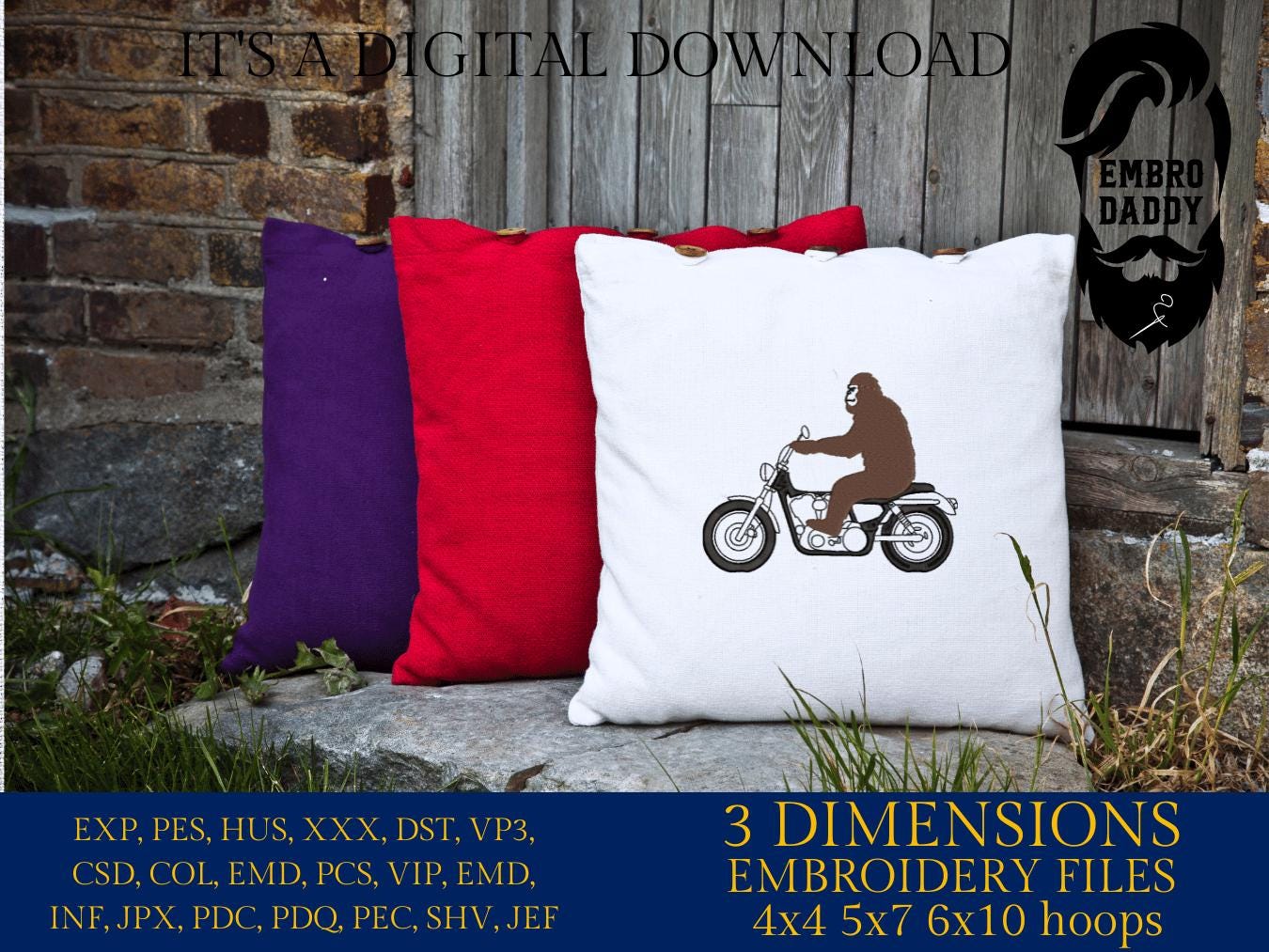 Machine Embroidery files, bigfoot motorbike, PES, xxx, hus & more