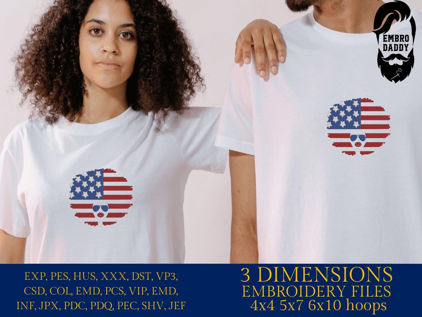 Machine Embroidery files, American Flag, Patriotic, Afro puff flag, 4th of July, PES, dst, xxx, hus & more