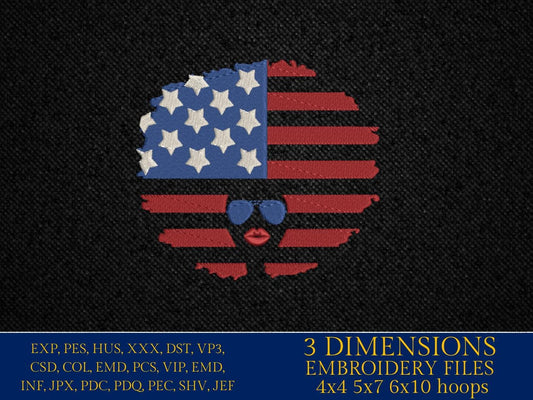 Machine Embroidery files, American Flag, Patriotic, Afro puff flag, 4th of July, PES, dst, xxx, hus & more