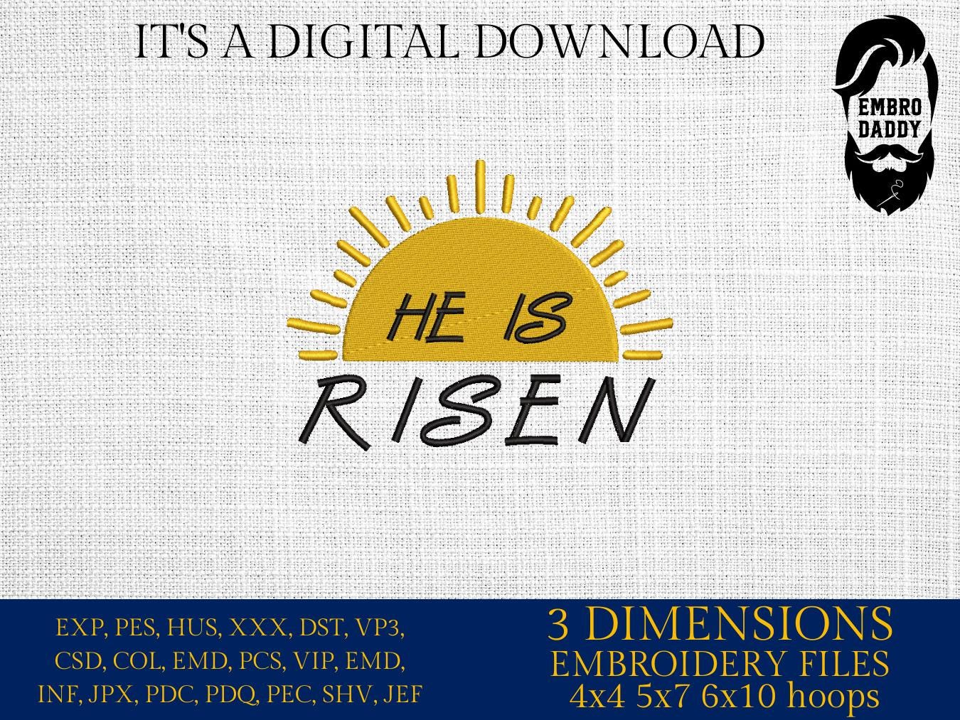 Machine Embroidery files, He is Risen, christian, easter, sunset PES, xxx, hus & more